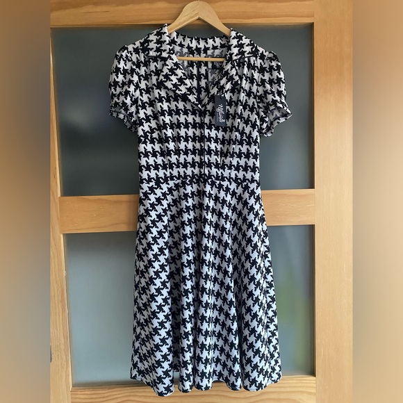 Hell Bunny Black & White Houndstooth Blake Mid Dress - Size S - NEW - Picture 5 of 15